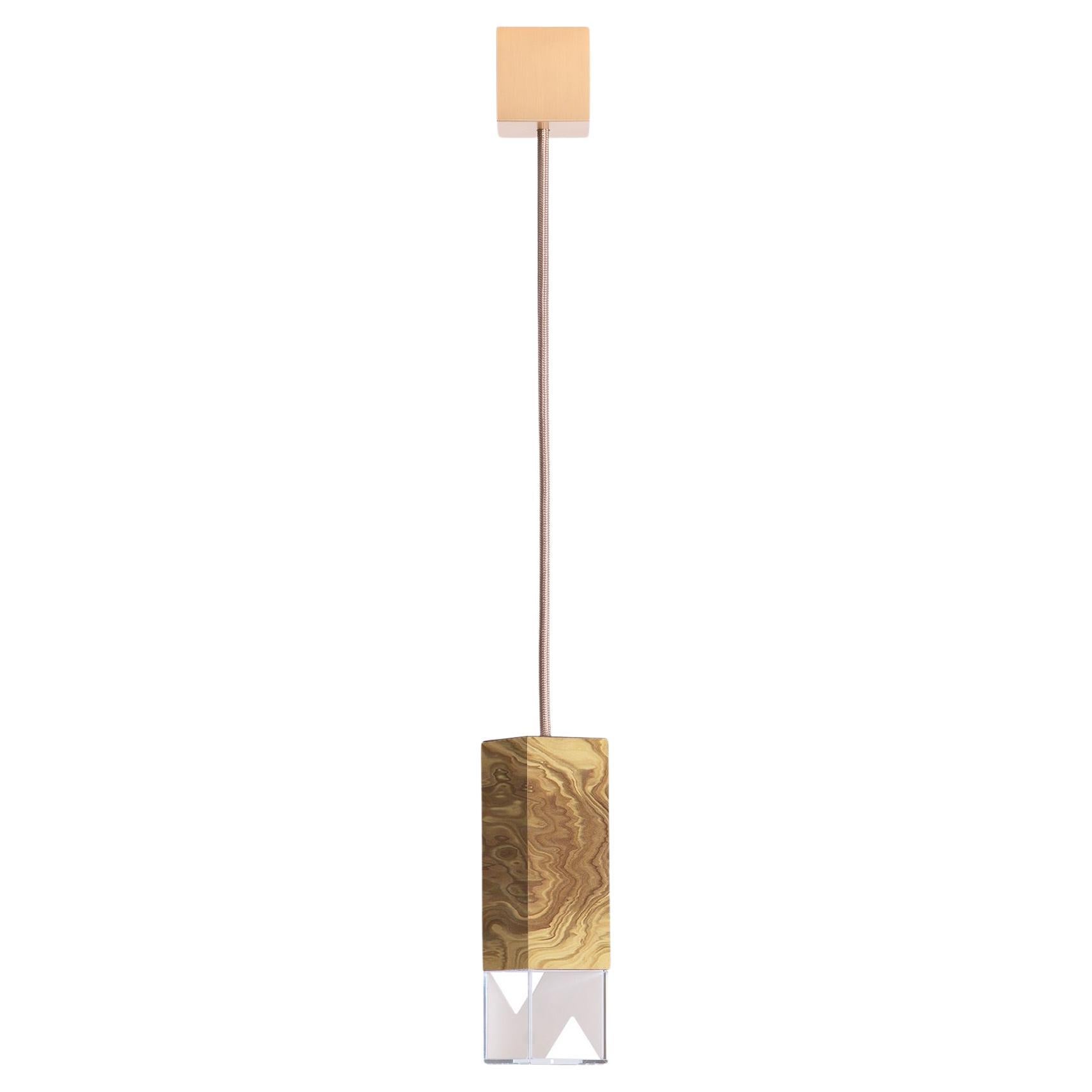 Suspended Minimal Modern Olive Wood Light by Formaminima For Sale