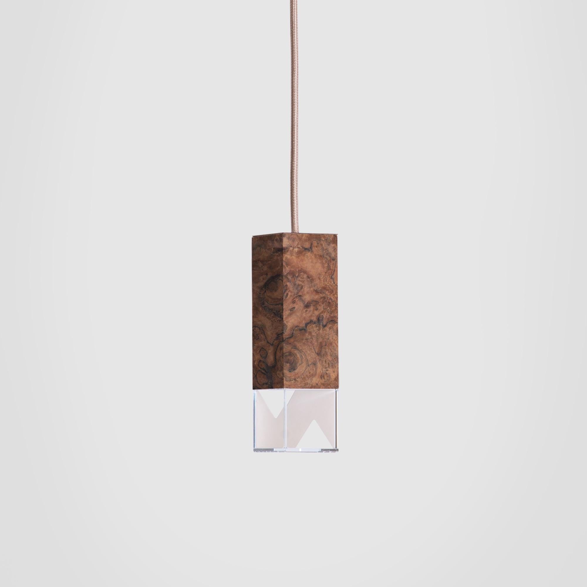 About
Suspended Minimal Modern Walnut Wood Light by Formaminima

Lamp/One Wood Revamp 02 Edition
Design by Formaminima
Single Pendant
Materials:
Body lamp handcrafted in walnut briarwood / crystal glass diffuser hosting Limoges biscuit-finish