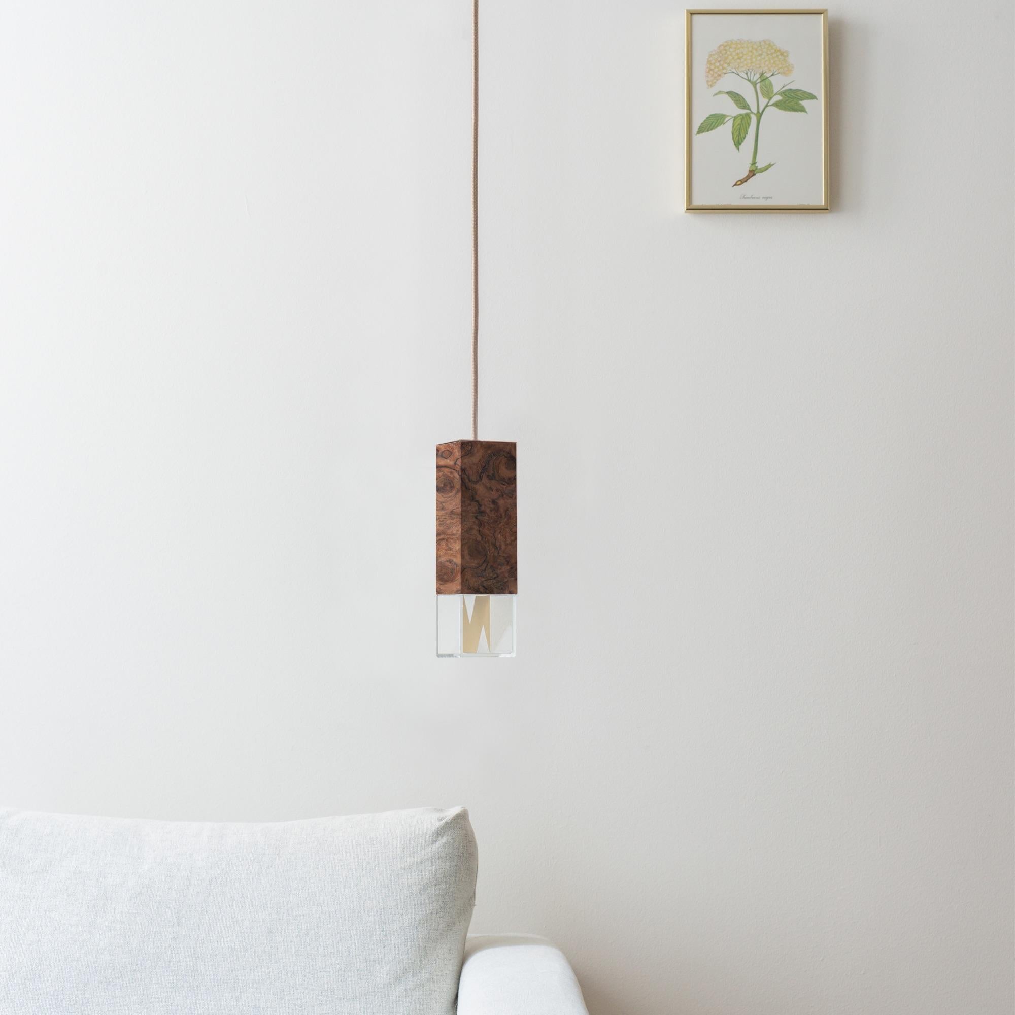 Suspended Minimal Modern Walnut Wood Light by Formaminima For Sale 1