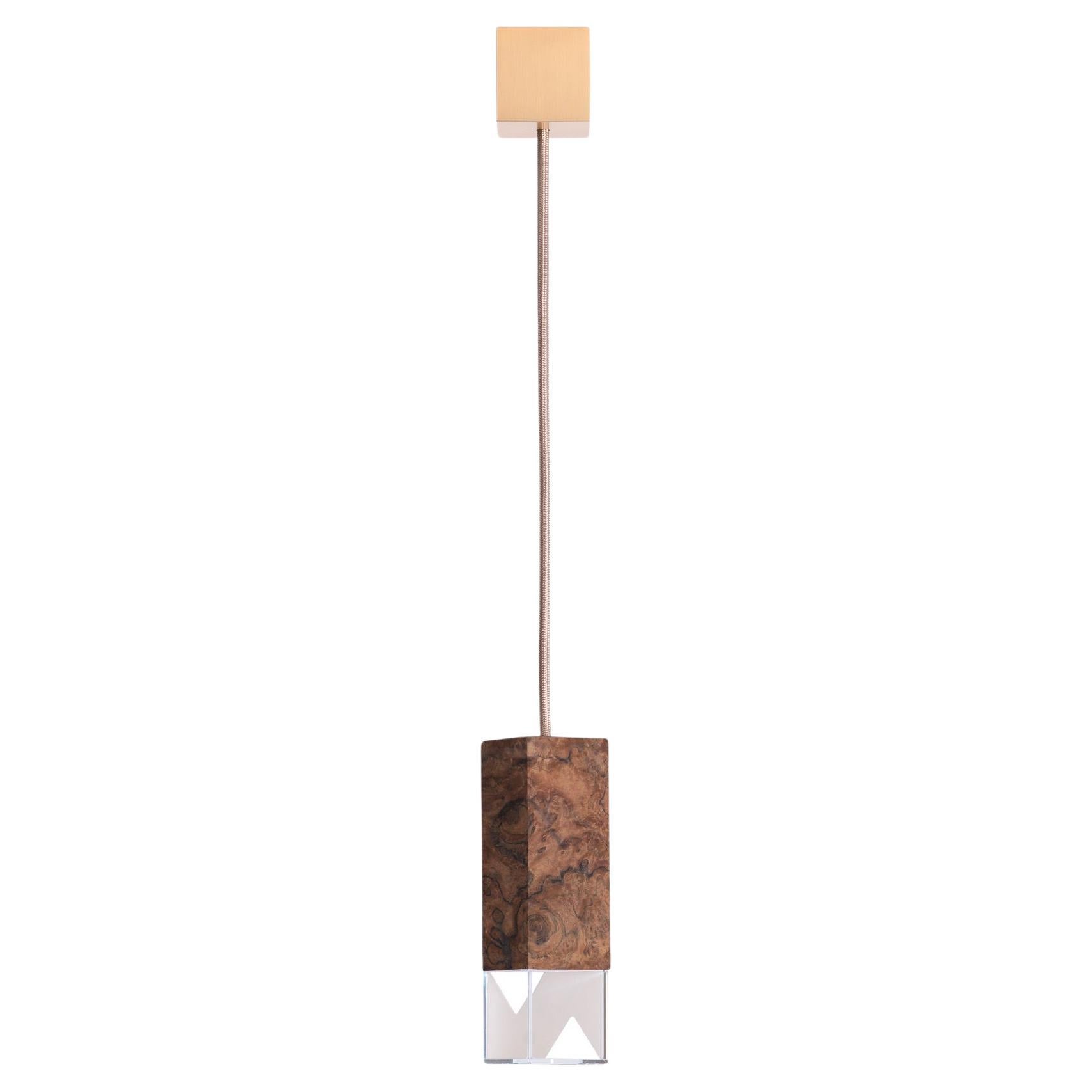 Suspended Minimal Modern Walnut Wood Light by Formaminima For Sale