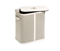 21st Century Penelope Rectangular Laundry Basket in Leather & Canvas Cotton
