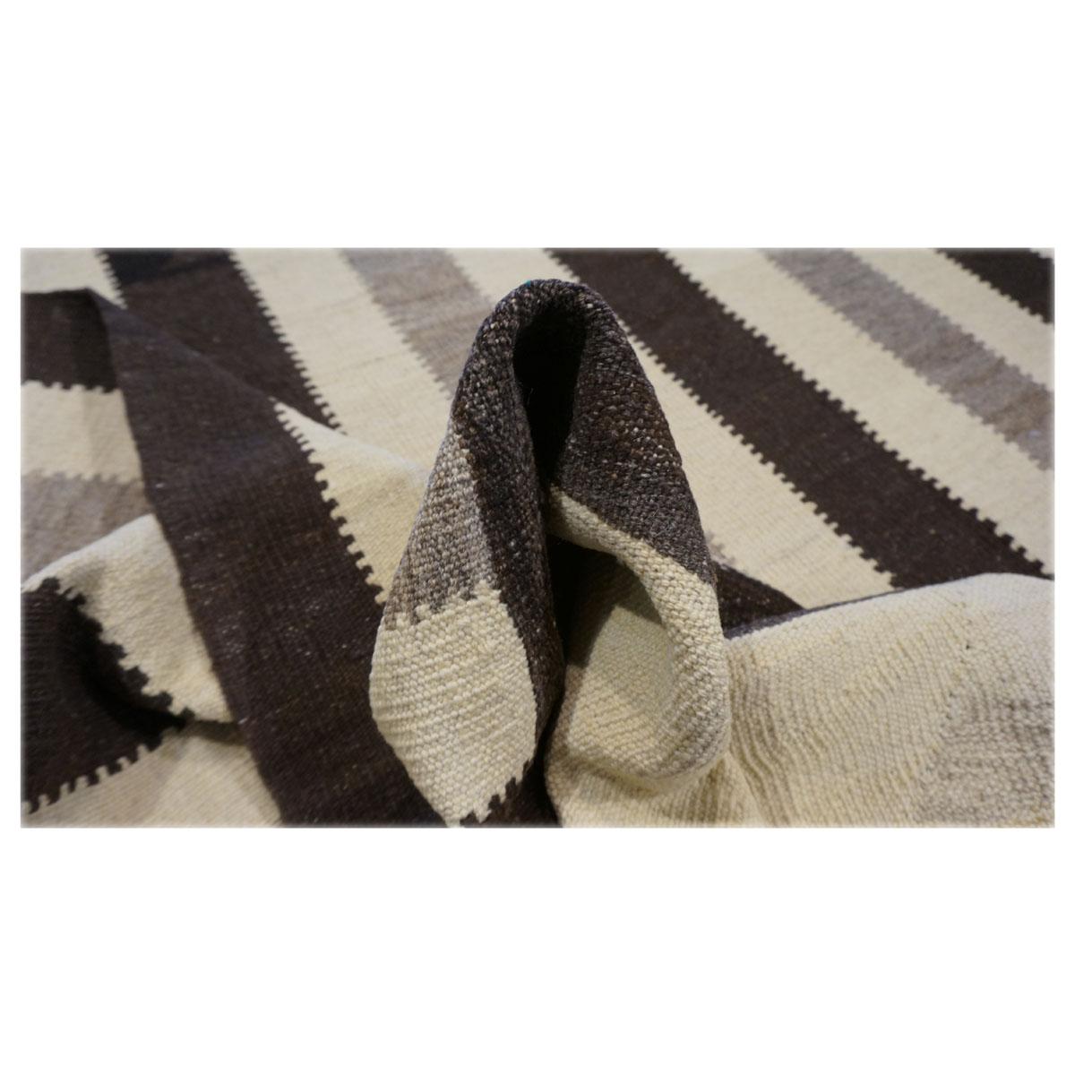 Contemporary 21st Century Persian Flatweave Modern Wool Handwoven Ivory Black Kilim For Sale