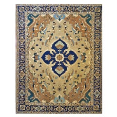 21st Century Persian Heriz 12x15 Tan, Navy, & Brown Handmade Area Rug