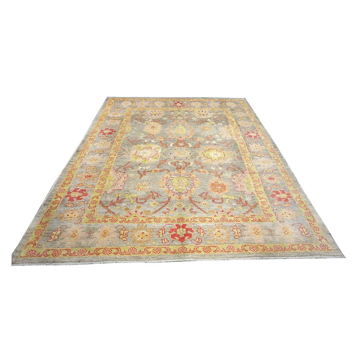 Wool 21st Century Persian Oushak Master 8x10 Grey, Red, & Yellow Handmade Area Rug For Sale