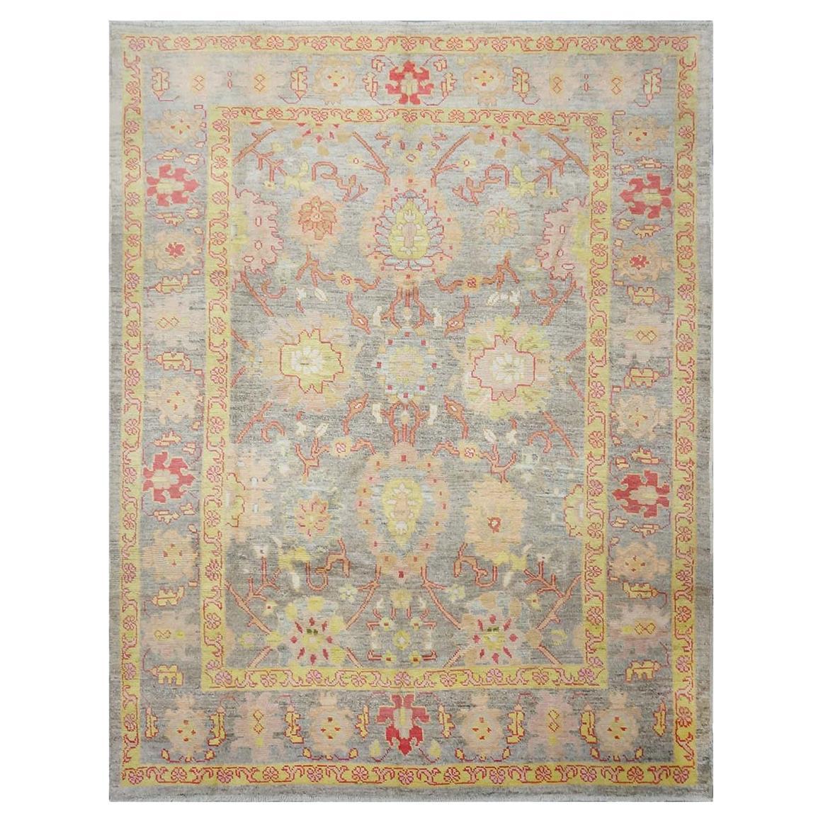 21st Century Persian Oushak Master 8x10 Grey, Red, & Yellow Handmade Area Rug For Sale
