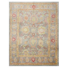 21st Century Persian Oushak Master 8x10 Grey, Red, & Yellow Handmade Area Rug