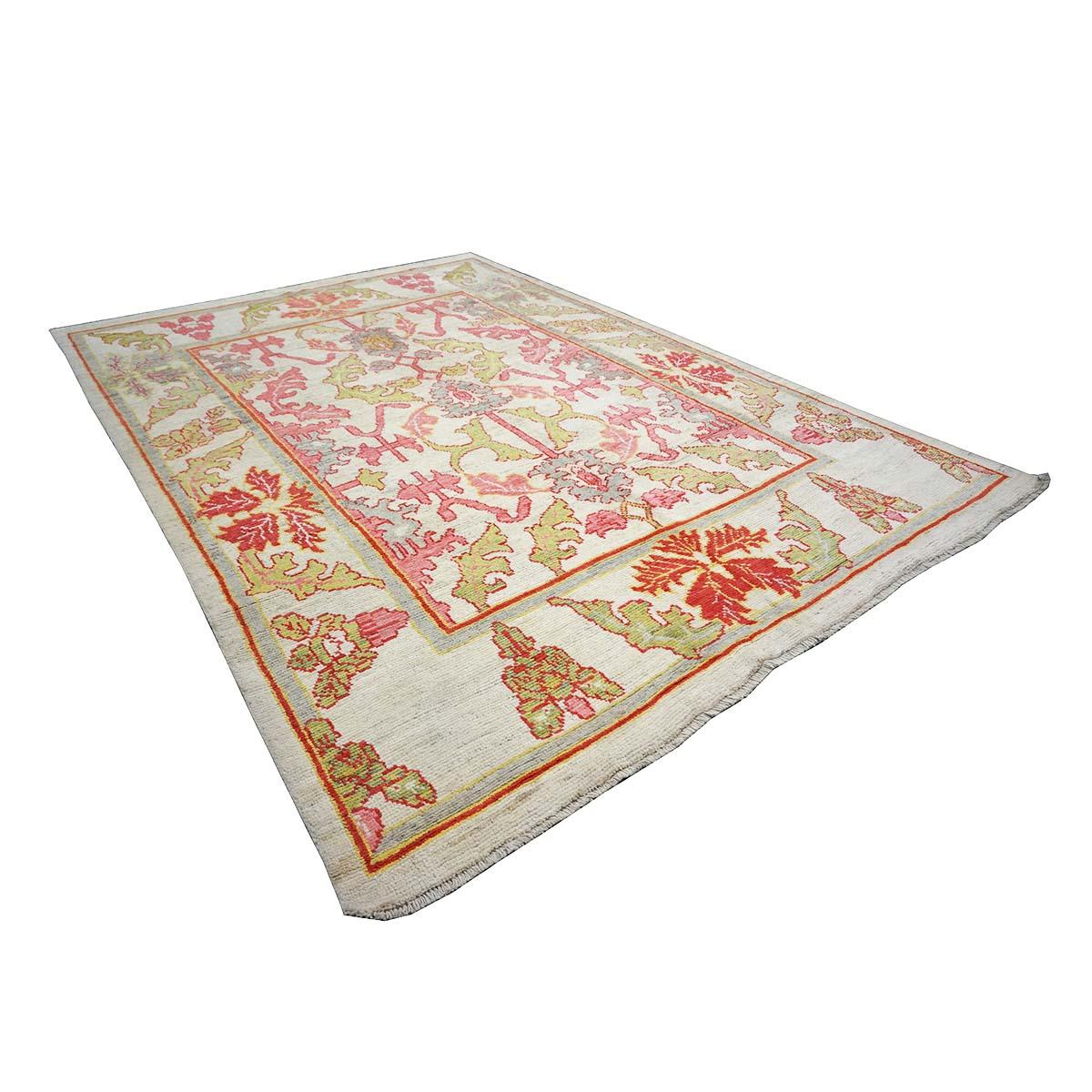 21st Century Persian Oushak Master 8x11 Ivory, Pink, & Yellow Handmade Area Rug In Excellent Condition For Sale In Houston, TX