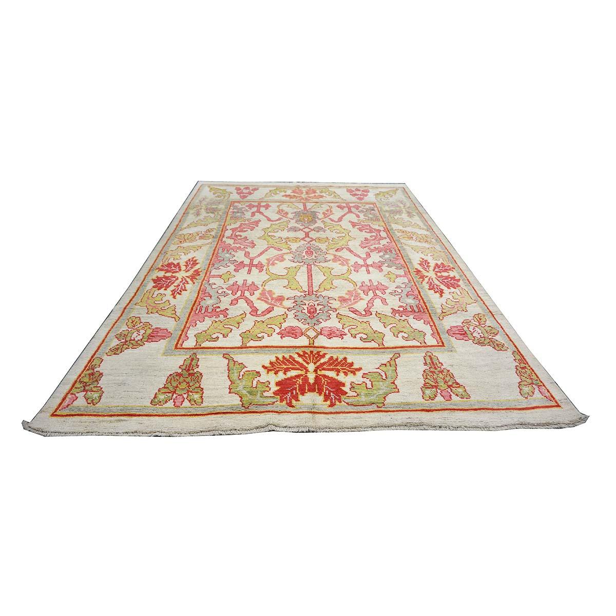 Contemporary 21st Century Persian Oushak Master 8x11 Ivory, Pink, & Yellow Handmade Area Rug For Sale