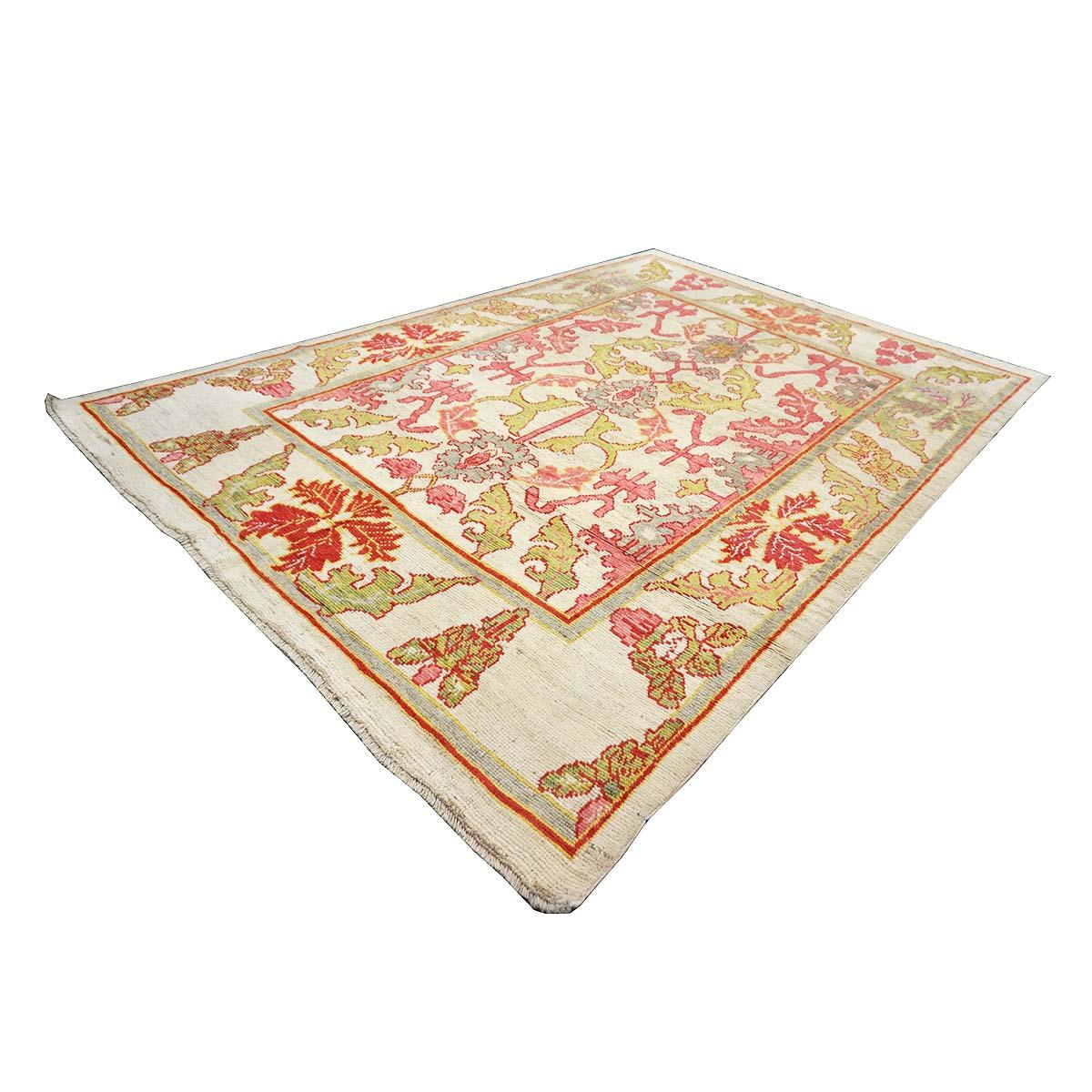 Wool 21st Century Persian Oushak Master 8x11 Ivory, Pink, & Yellow Handmade Area Rug For Sale