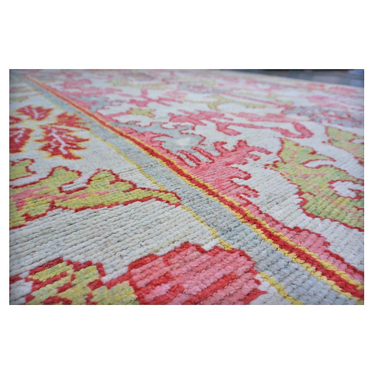 21st Century Persian Oushak Master 8x11 Ivory, Pink, & Yellow Handmade Area Rug For Sale 2