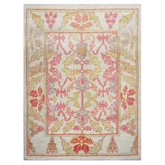 21e siècle Tapis persan Oushak Masterly 8x11 Ivoire, rose et jaune fait main