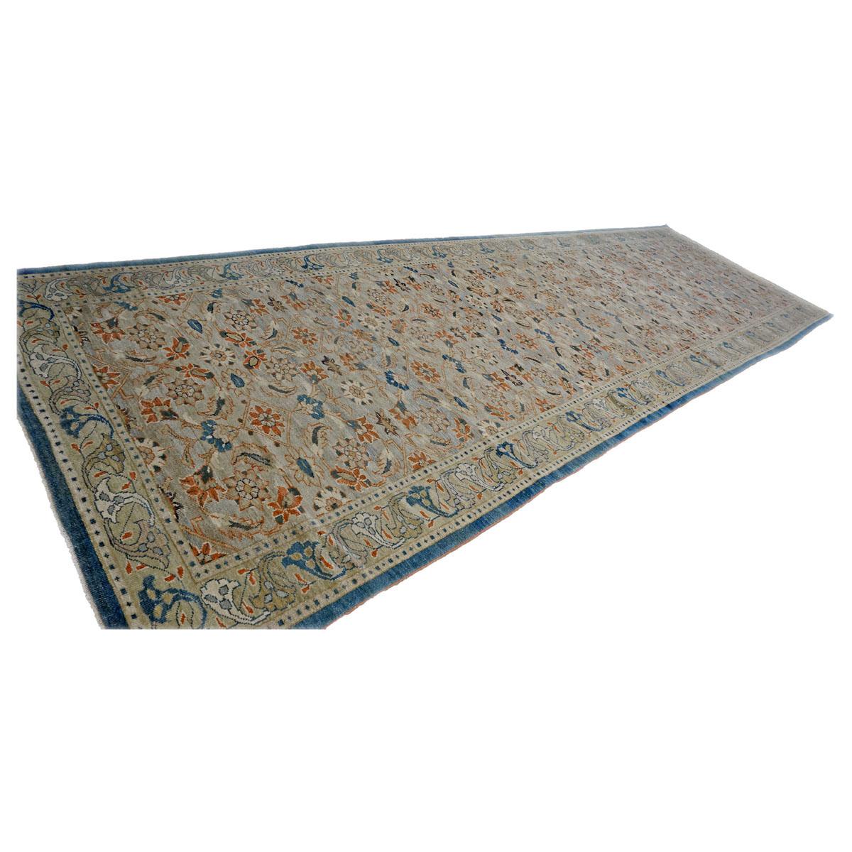 Perse Tapis persan du 21e sicle Sultanabad 7x22 en ardoise bleue Grand Hallway Gallery en vente
