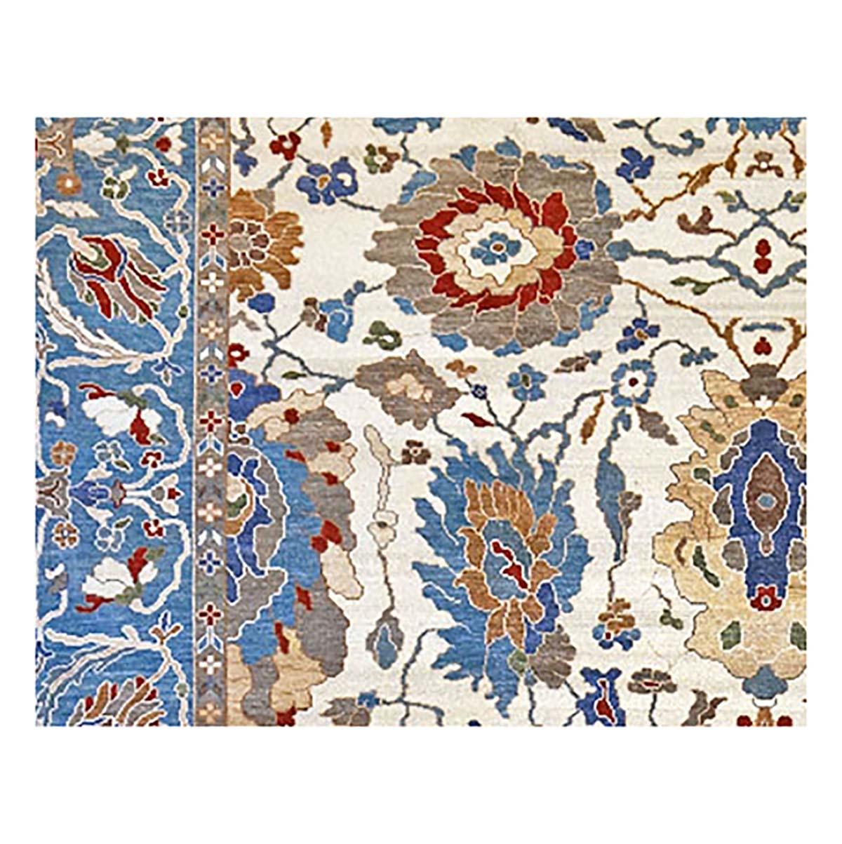 Hand-Woven 21st Century Sultanabad 10x14 Blue & Ivory Handmade Area Rug For Sale