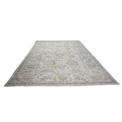 Vintage Persian Sultanabad Wool 10X14 Ivory, Taupe & Blue Handmade Area Rug