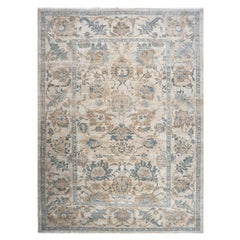 21st Century Persian Sultanabad 10x14 Ivory and Slate Blue Wool Rug