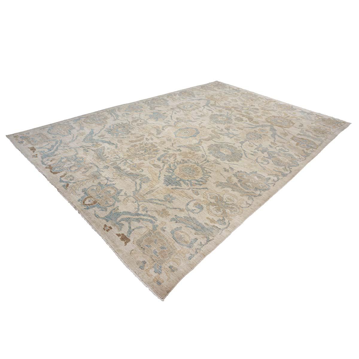 Contemporary 21st Century Persian Sultanabad 10x14 Ivory, Blue & Tan Handmade Area Rug For Sale