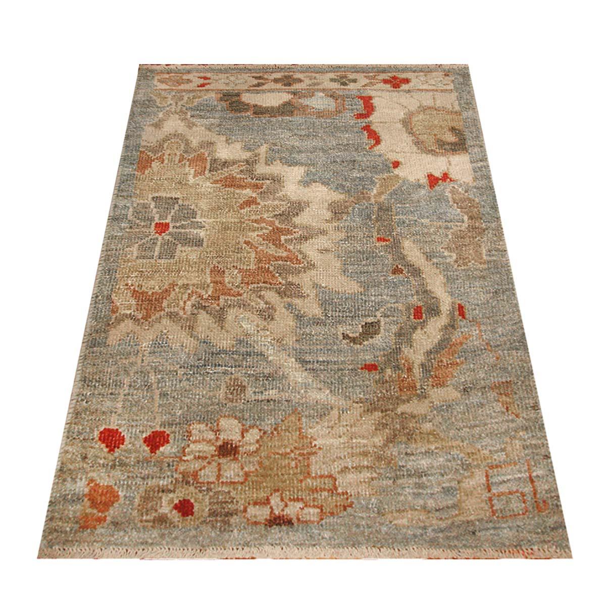 Ashly Fine Rugs presents an antique recreation of an original Persian Sultanabad 2x3 Slate Blue & Tan Handmade Area Rug. Part of our own previous production, this antique recreation was thought of and created in-house and 100% handmade in Iran by