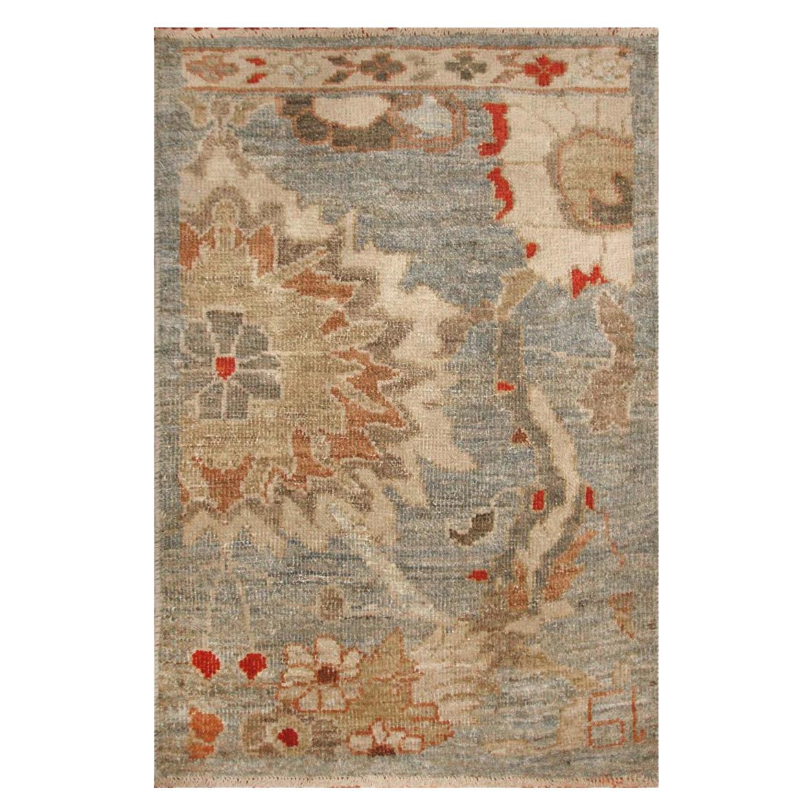 21st Century Persian Sultanabad 2x3 Slate Blue & Tan Handmade Area Rug