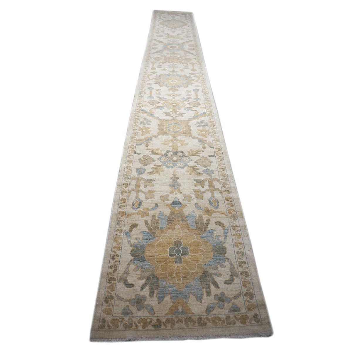 21st-century hand-woven Recreation of an antique Ziegler Sultanabad wool hallway runner rug. Created by our in-house designers and woven by our expert weavers in Persia with hand-spun vegetable-dyed wools.

Collection: Ashly Sultanabad