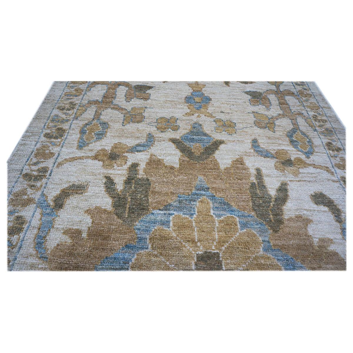 Hand-Woven 21st Century Persian Sultanabad Ivory & Brown 3x23 Handmade Hall Runner Rug For Sale