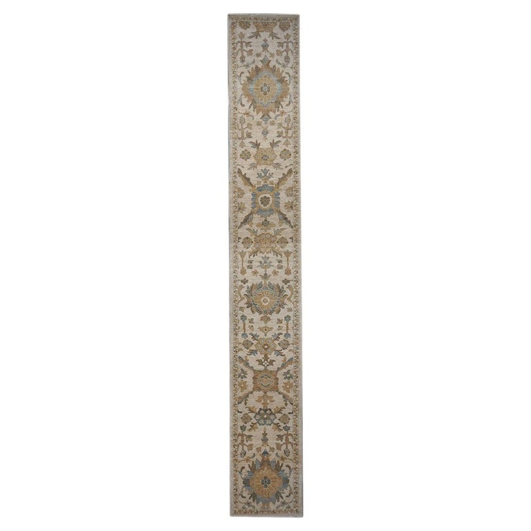 21st Century Persian Sultanabad Ivory and Brown 3x23 Handmade Hall