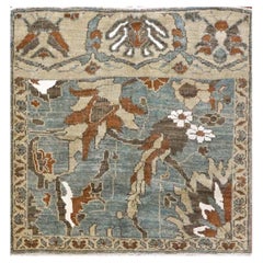 21st Century Persian Sultanabad 3x3 Slate Blue & Rust Handmade Square Area Rug