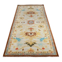 21st Century Afghan Sultanabad Wool 5x11 Ivory & Brown Handmade Gallery Rug