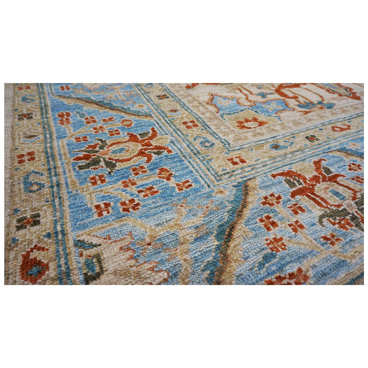Wool 21st Century Persian Sultanabad 8x13 Tan & Blue Handmade Area Rug