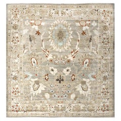 21st Century Persian Sultanabad 8x8 Square Tan, Blue, & Ivory Handmade Area Rug
