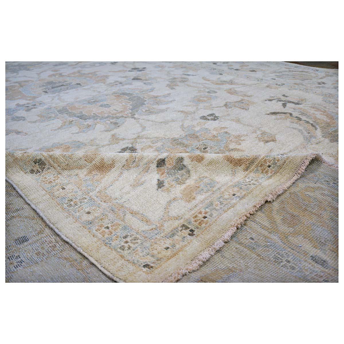 Contemporary 21st Century Persian Sultanabad 9x11 Ivory, Light Blue, & Tan Handmade Area Rug For Sale