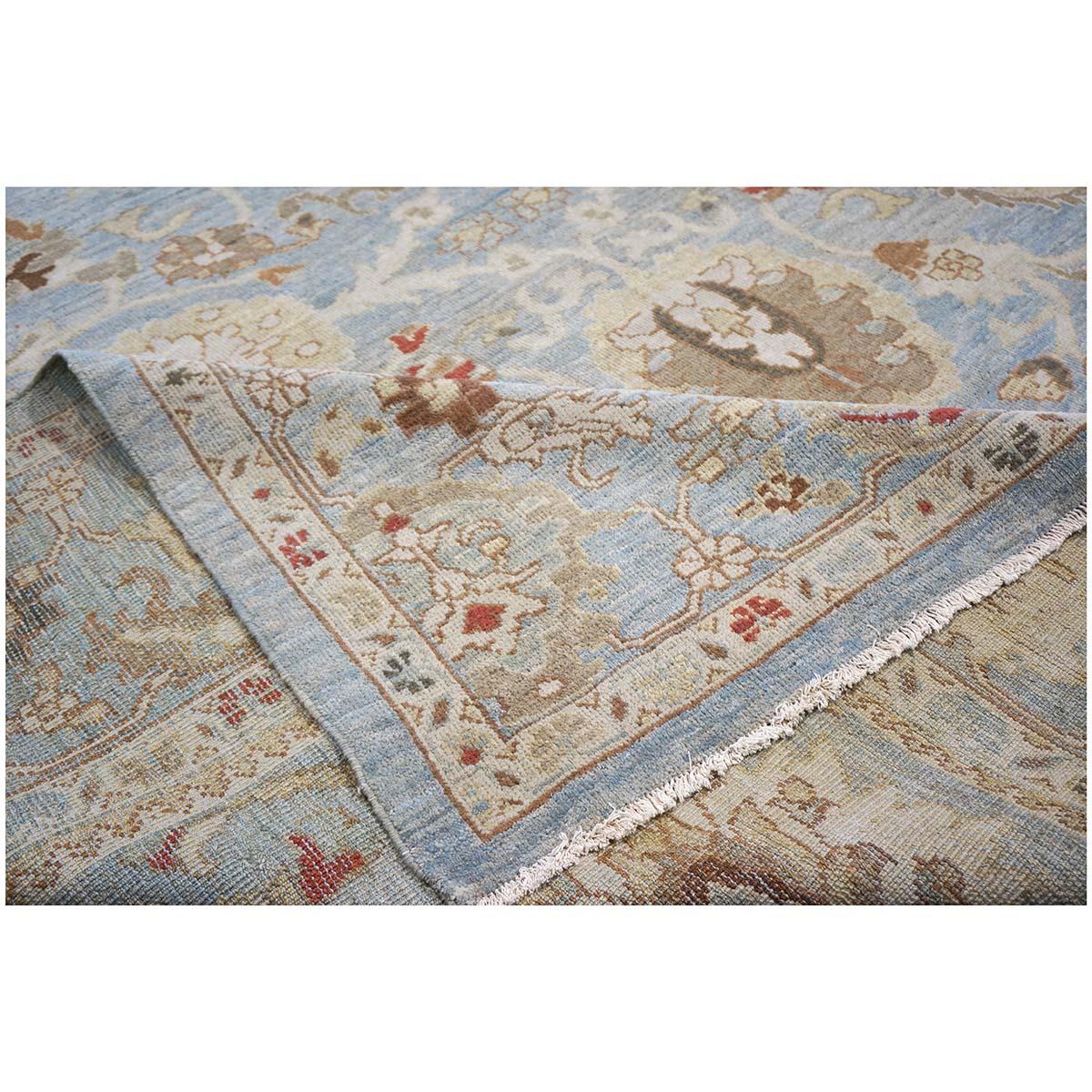 21st Century Persian Sultanabad 9x12 Blue, Ivory, & Tan Handmade Area Rug For Sale 4