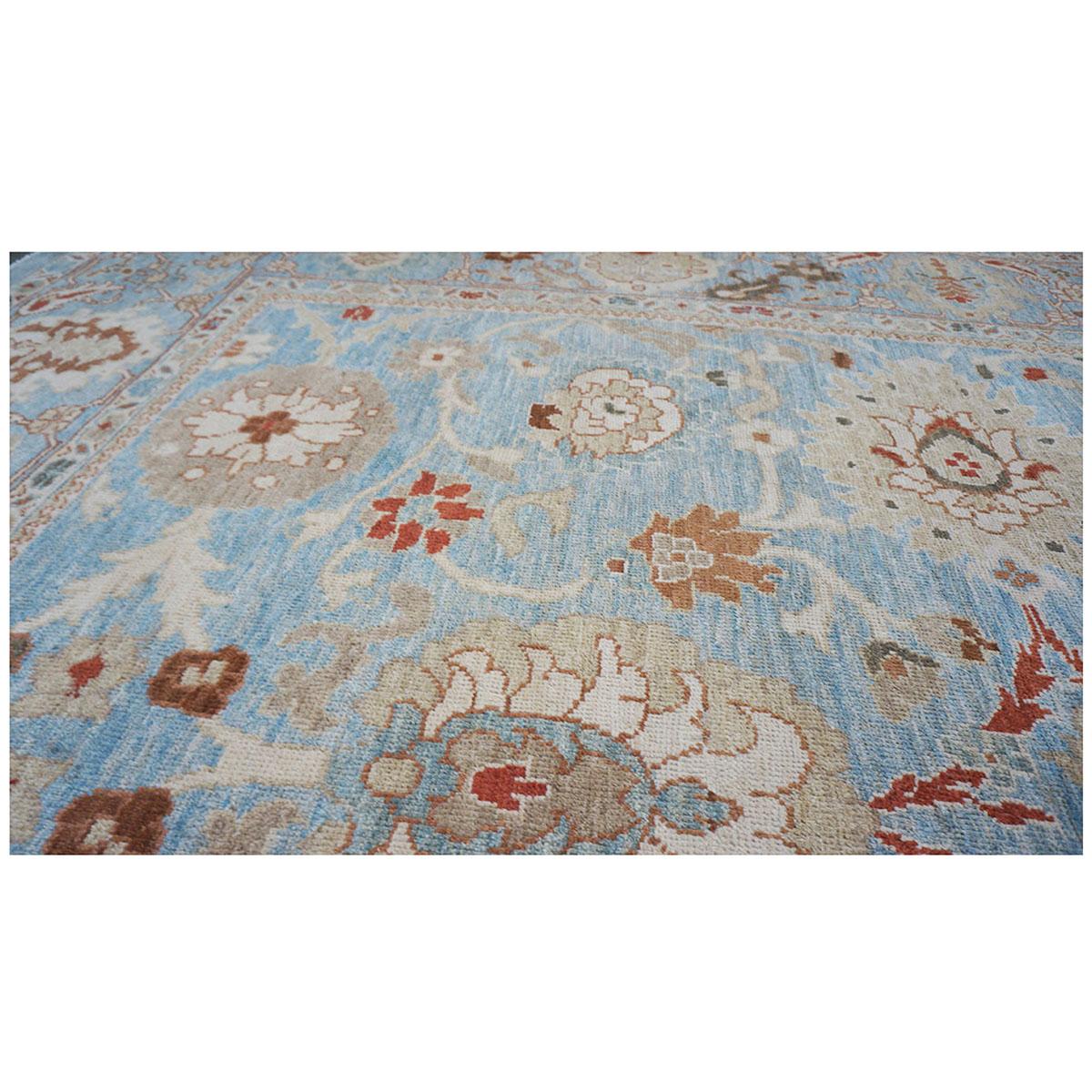 21st Century Persian Sultanabad 9x12 Blue, Ivory, & Tan Handmade Area Rug For Sale 1