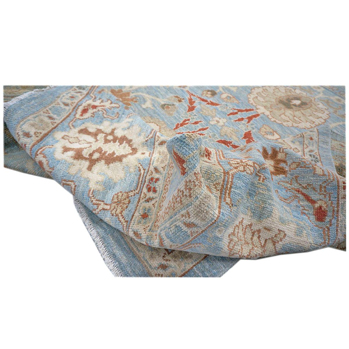 Tapis persan Sultanabad du 21e siècle 9x12 bleu, ivoire et brun clair fait à la main en vente 2