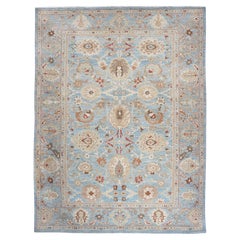 21st Century Persian Sultanabad 9x12 Blue, Ivory, & Tan Handmade Area Rug