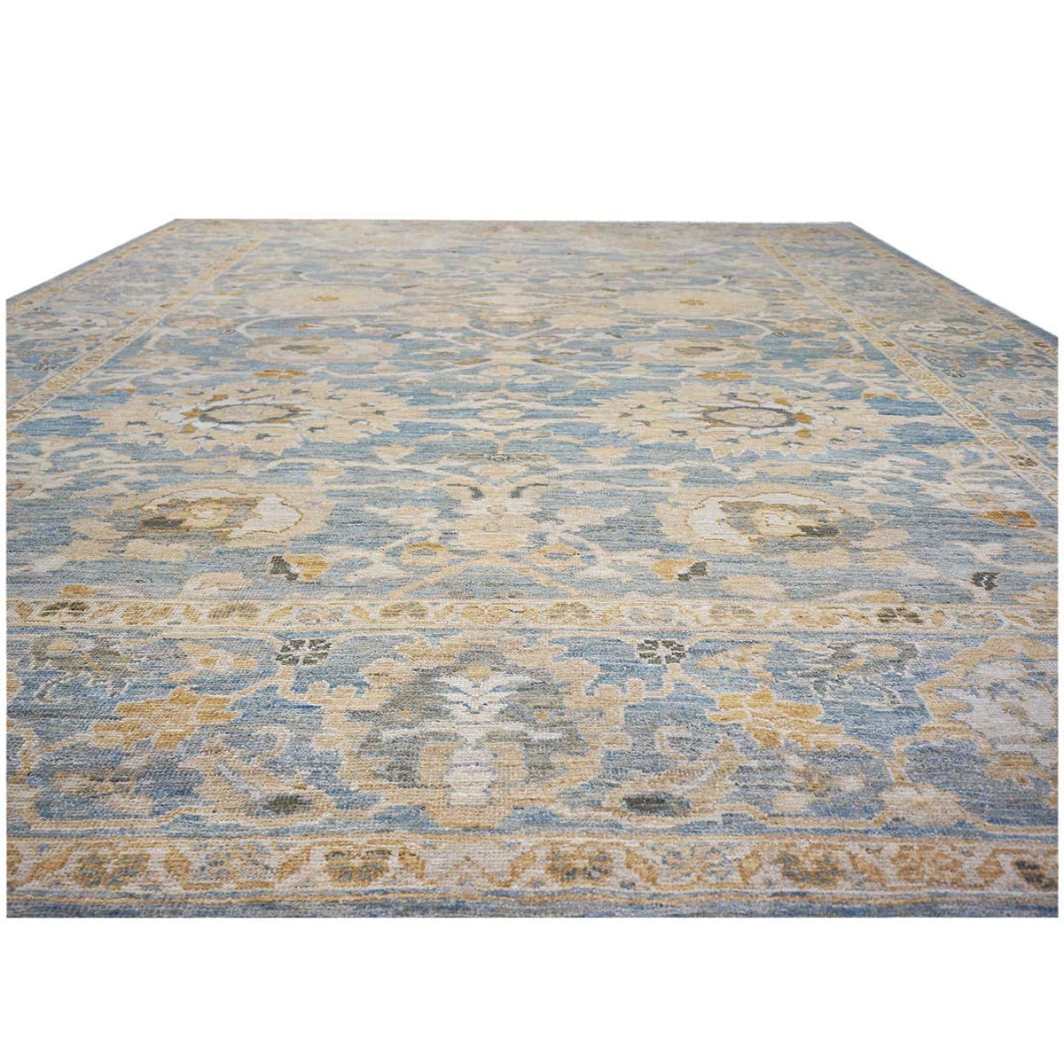 21st Century Persian Sultanabad 9x12 Blue, Tan, & Yellow Handmade Area Rug In Excellent Condition For Sale In Houston, TX