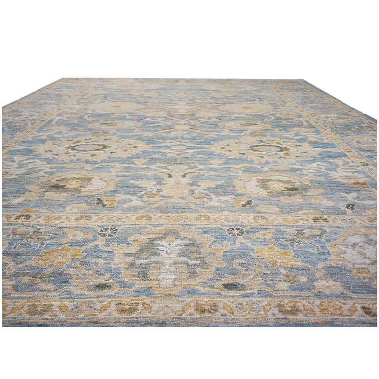 Wool 21st Century Persian Sultanabad 9x12 Blue, Tan, & Yellow Handmade Area Rug For Sale
