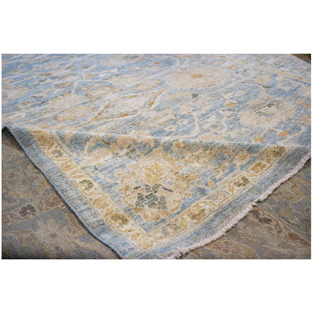 21st Century Persian Sultanabad 9x12 Blue, Tan, & Yellow Handmade Area Rug For Sale 1