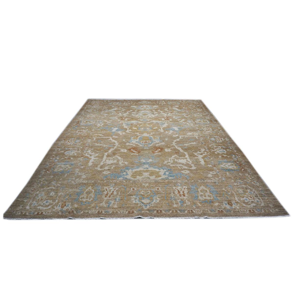 Hand-Woven 21st Century Persian Sultanabad 9x12 Brown, Ivory and Blue Handmade Area Rug For Sale