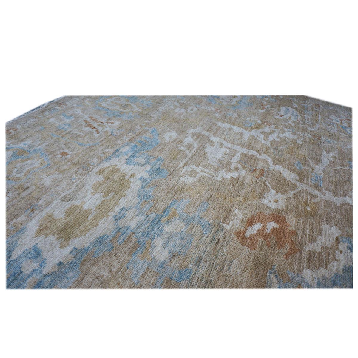 Contemporary 21st Century Persian Sultanabad 9x12 Brown, Ivory and Blue Handmade Area Rug For Sale