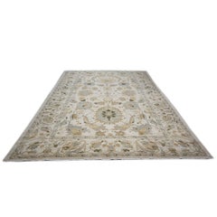 Turkish Sultanabad Wool 9x12 Ivory, Taupe, Grey & Blue Handmade Area Rug
