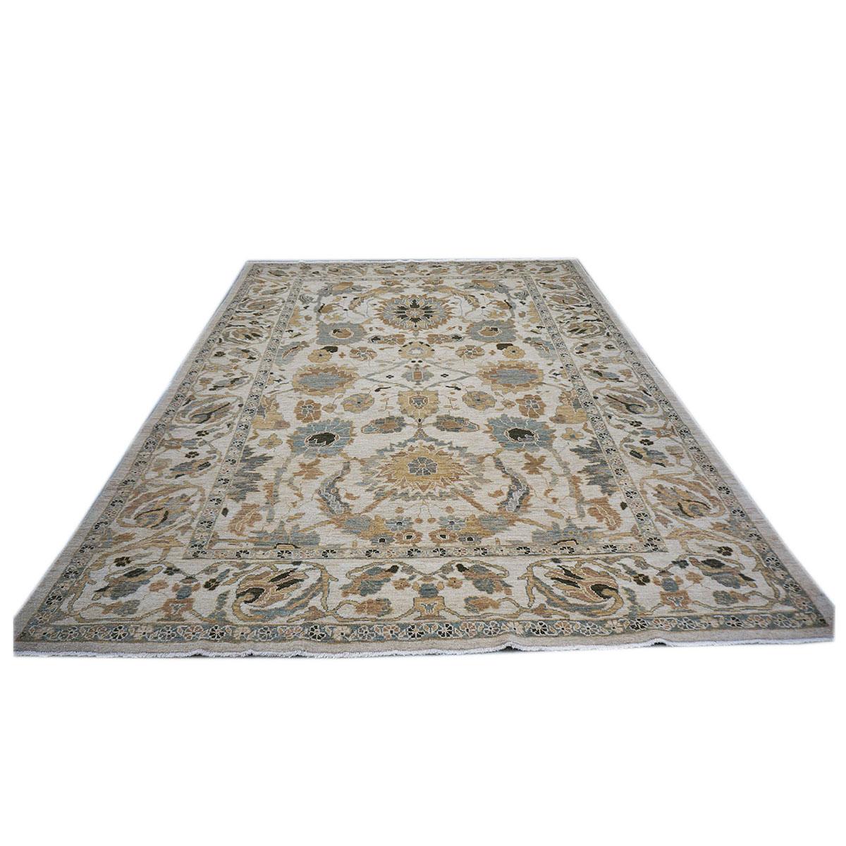 Altro Tappeto persiano Sultanabad Rugs 9x12 avorio e blu ardesia del 21° secolo in vendita