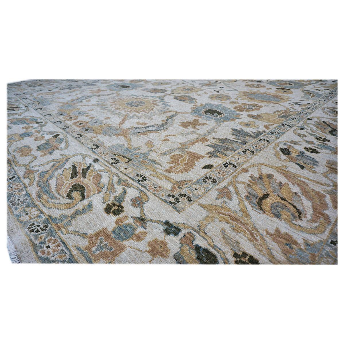Persiano Tappeto persiano Sultanabad Rugs 9x12 avorio e blu ardesia del 21° secolo in vendita