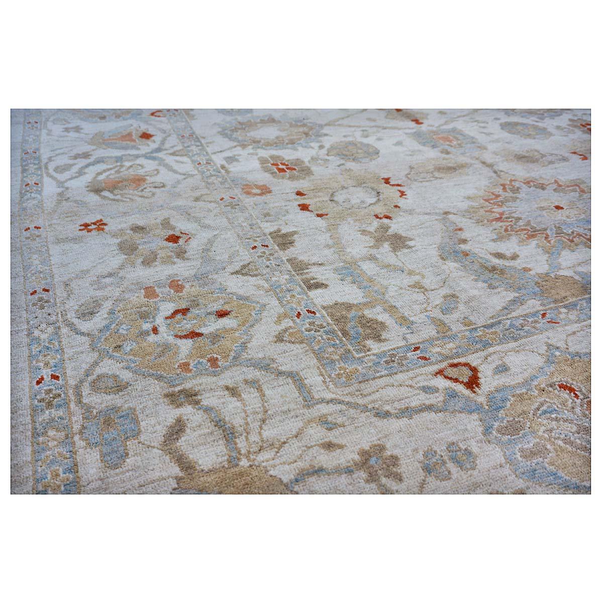 21st Century Persian Sultanabad 9x12 Ivory, Blue & Tan Handmade Area Rug For Sale 4