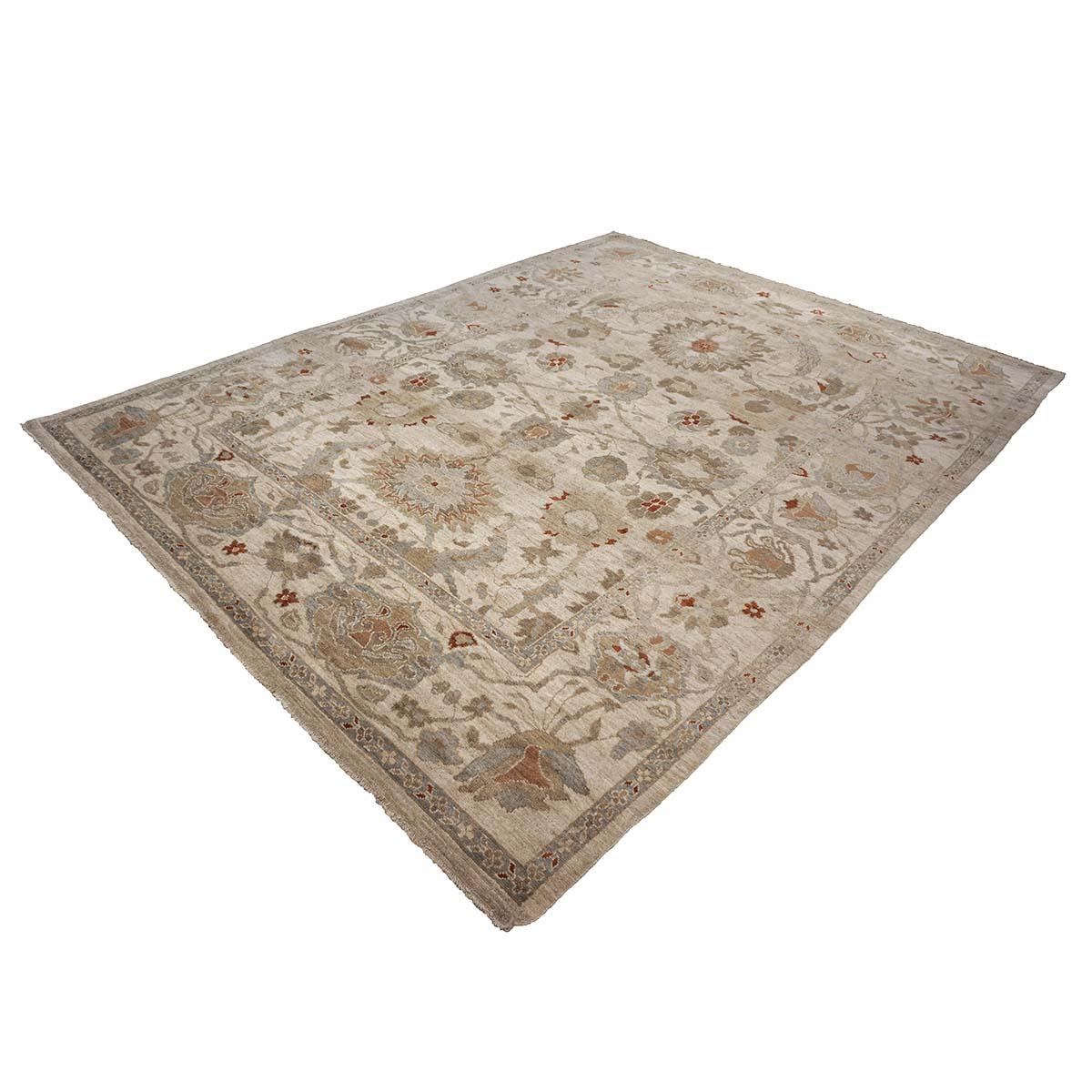 Hand-Woven 21st Century Persian Sultanabad 9x12 Ivory, Blue & Tan Handmade Area Rug For Sale