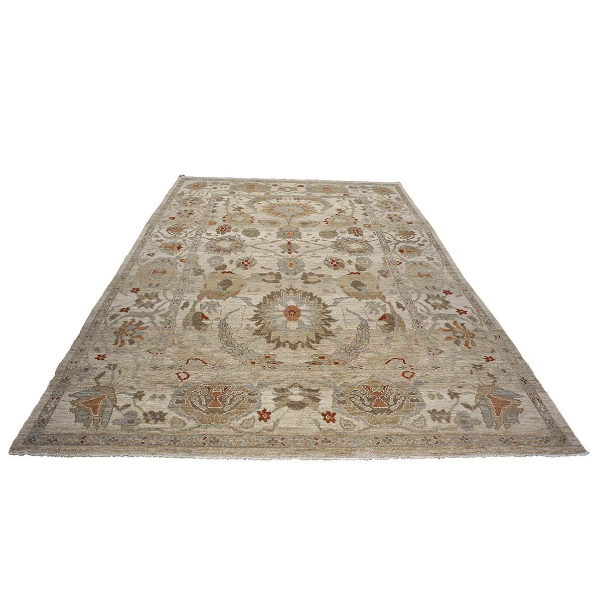 Contemporary 21st Century Persian Sultanabad 9x12 Ivory, Blue & Tan Handmade Area Rug For Sale