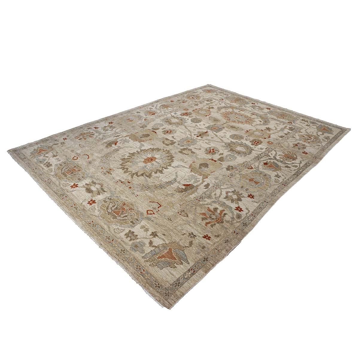 Wool 21st Century Persian Sultanabad 9x12 Ivory, Blue & Tan Handmade Area Rug For Sale