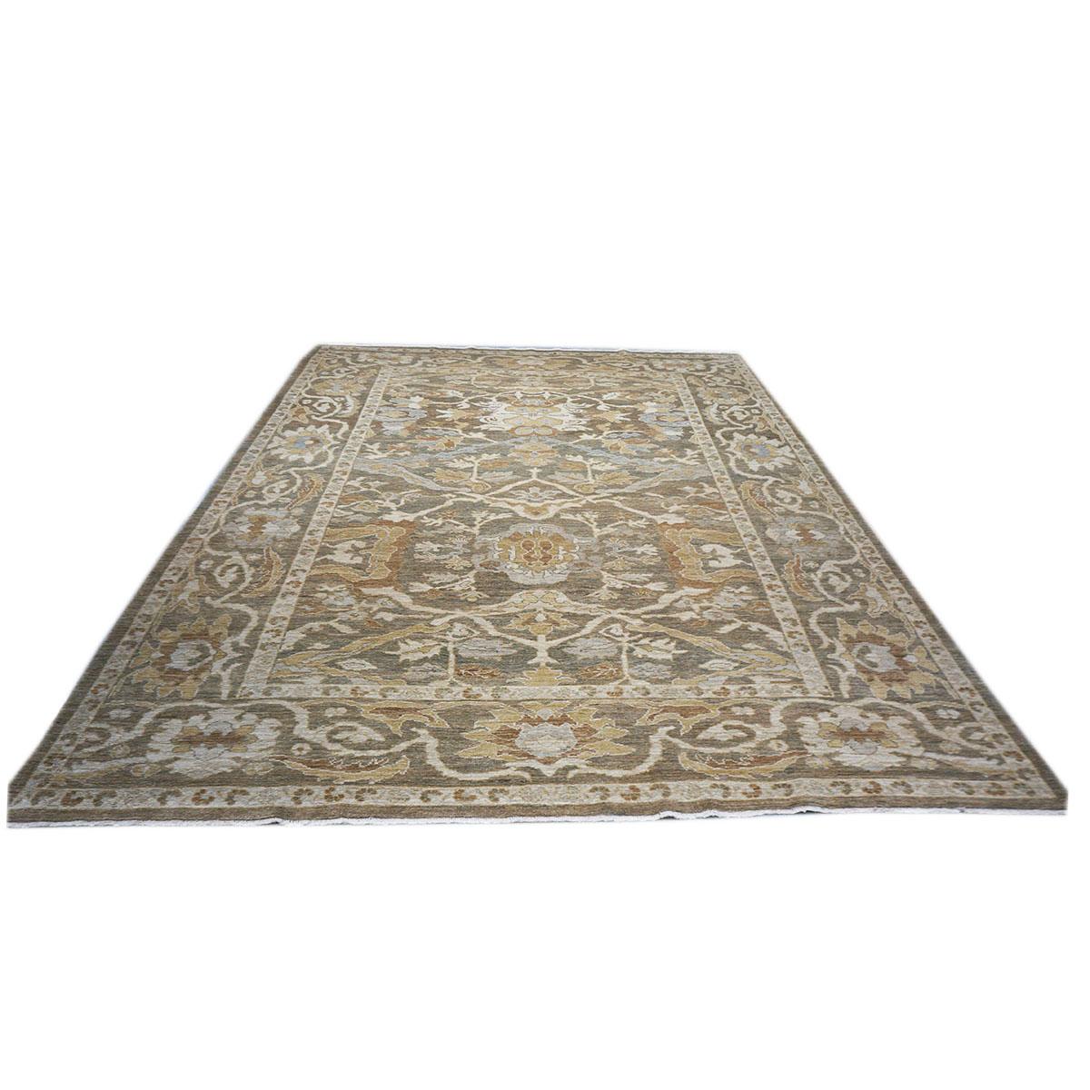 Oushak 21st Century Persian Sultanabad 9x12 Olive and Tan Handmade Wool Rug For Sale