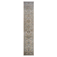 21st Century Persian Sultanabad 4x24 Ivory, Tan, & Blue Handmade Hall Runner Rug