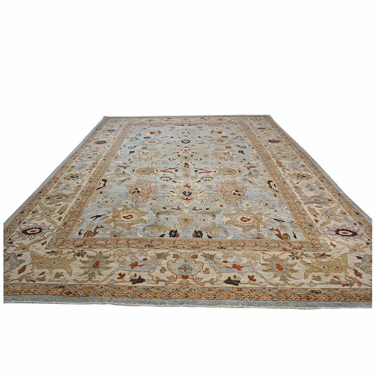 21st Century Persian Sultanabad 12x15 Light Blue with an Ivory Border