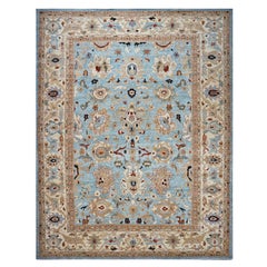 21st Century Persian Sultanabad 12x15 Light Blue with an Ivory Border Wool Rug